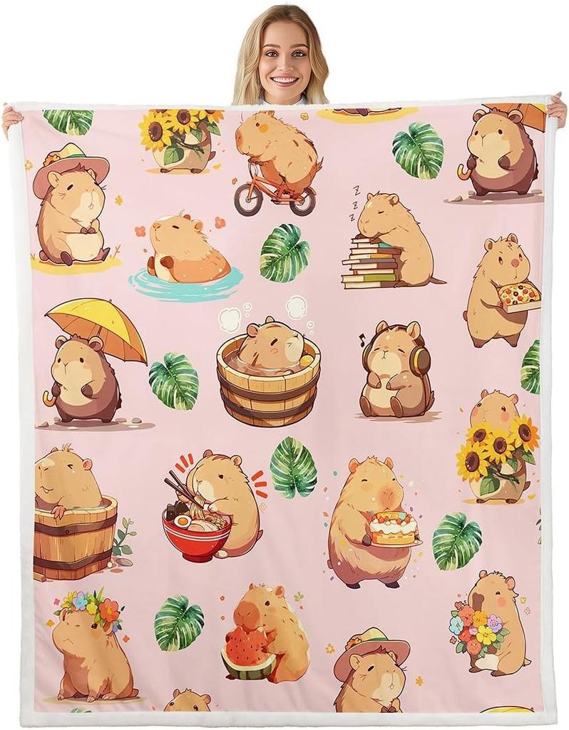 Cartoon Capybara Throw Blanket TwinCapybara BlanketCapybara Animals Lovers Fleece Blanket Kawaii Animals Sherpa Blanket