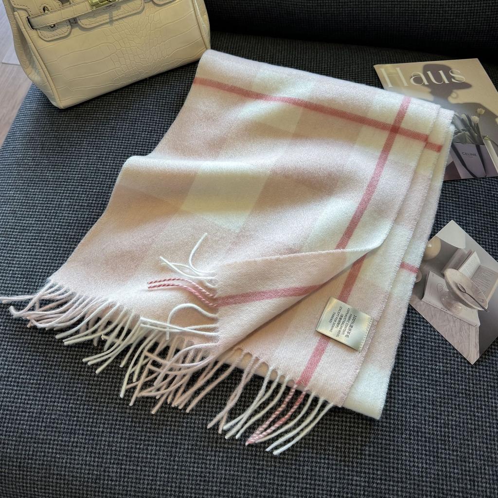 New Wool Warm Scarf for Women in Color Blocked Plaid Scarf Long Tassel Scarf Thickened and Warm