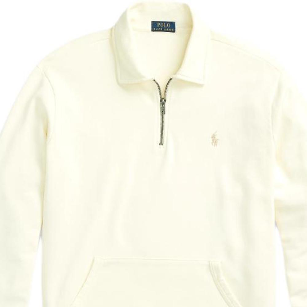 Polo Ralph Lauren FW24 Solid Color Polo Collar Small Pony Embroidered Half-Zip Long Sleeve Sweatshirt Men sweatshirt Cream MNPOKNI16823633-101