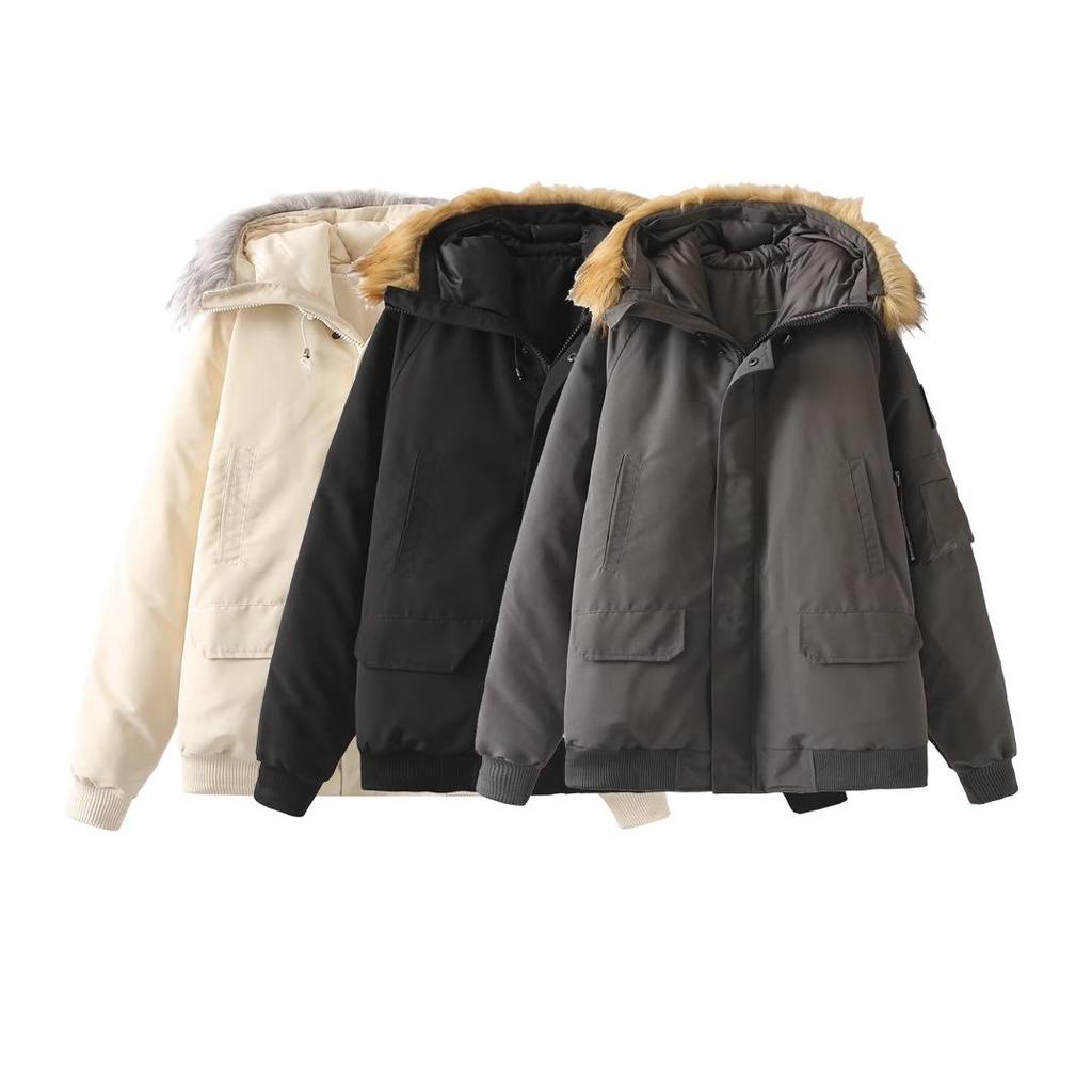 2024 Winter Women's European & American Retro Fur Collar Hooded Parka