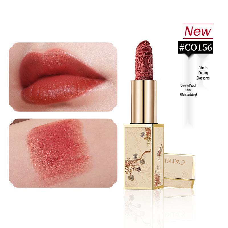 Kating Chinese Style Engraved Matte Lipstick Set in Bean Paste & Milk Tea Shades - Ideal for Students. CR130 Bridal Red - Engraved