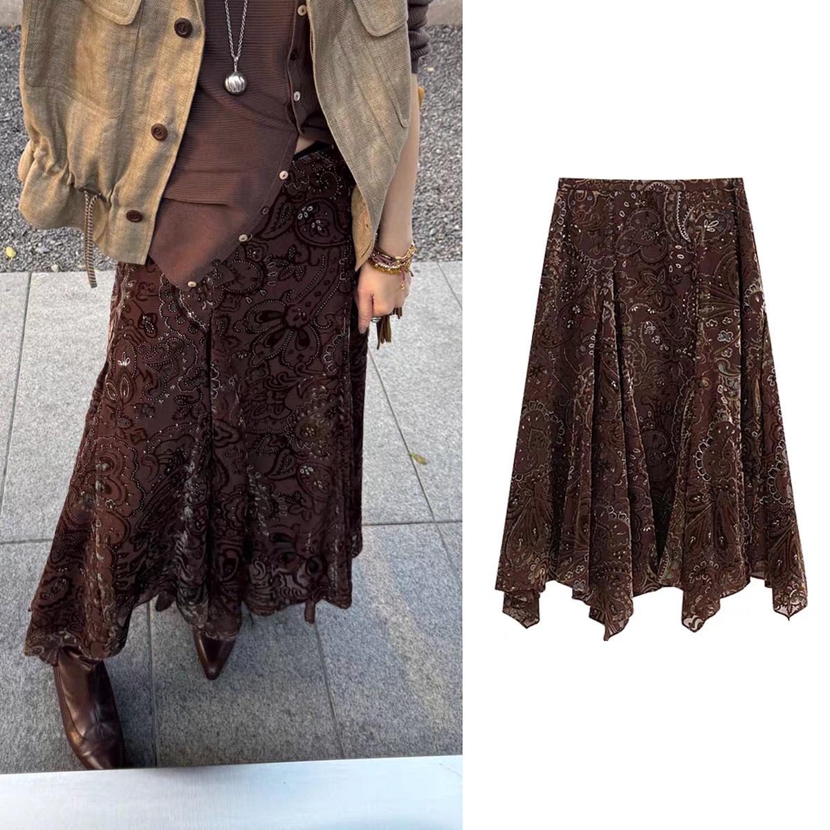 Высококачественная богемная жаккардовая юбка с флоком - Коллекция Весна 26 M