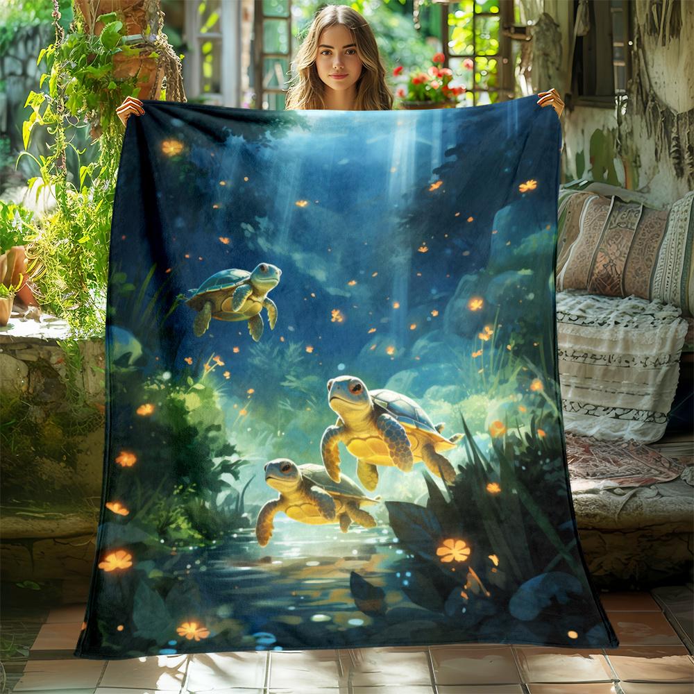 Soft  Cozy Turtle Sea Life Throw Blanket - Versatile For All Seasons, Perfect For Sofa, Bed, Travel, And Camping - Durable Poly