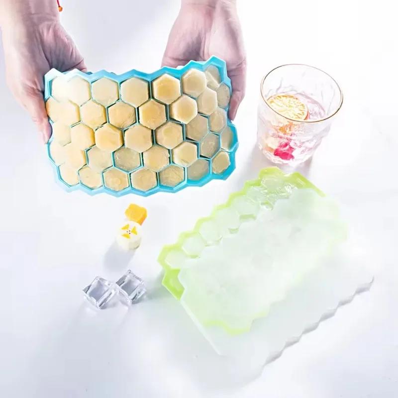 Reusable Silicone Ice Cube Tray with Removable Lids, BPA Free, Creative Honeycomb Cube Maker