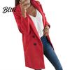 Solid Color Fashion Overcoat Coat Slim Fit Sleeve Lapel Women Long Pocket Button