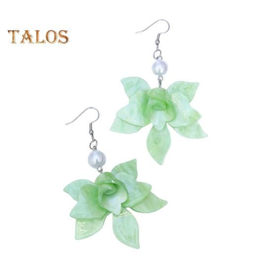 

1 пара женских висячих серег в форме цветка, декор из искусственного жемчуга, богемный стиль, волны воды, принт, женские серьги-крючки, серьги-подвески для выпускного вечера, пляжа зелёный