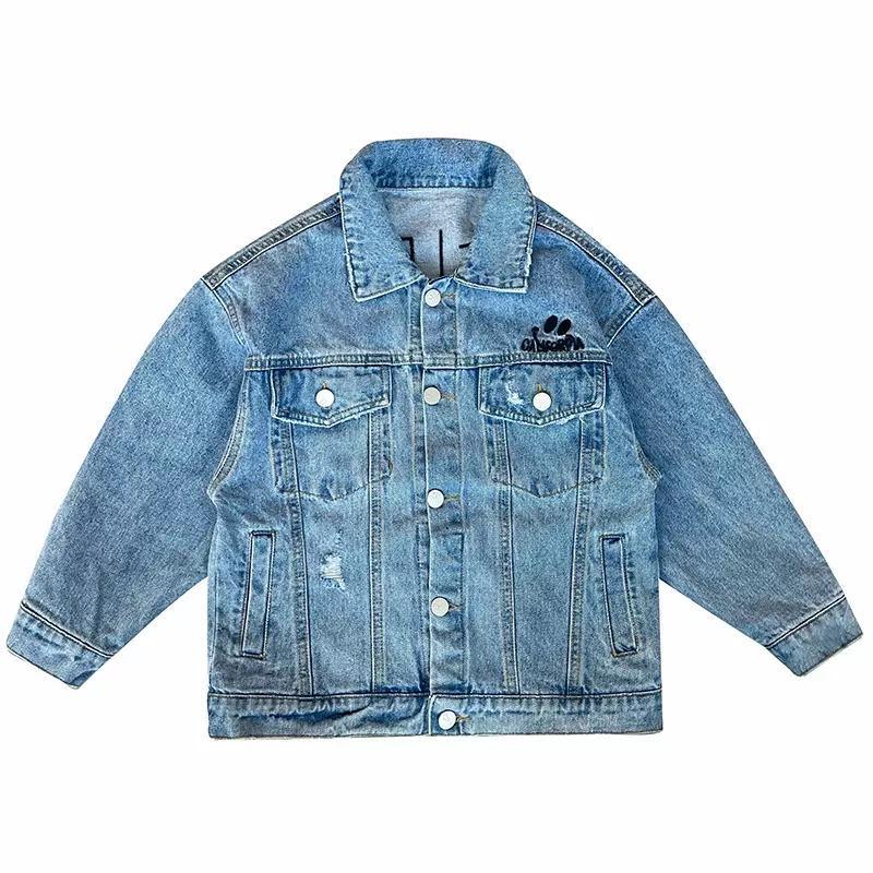 Girls' Gradient Denim Jacket - Spring/Autumn Collection 2026, Large Children's Lapel Top