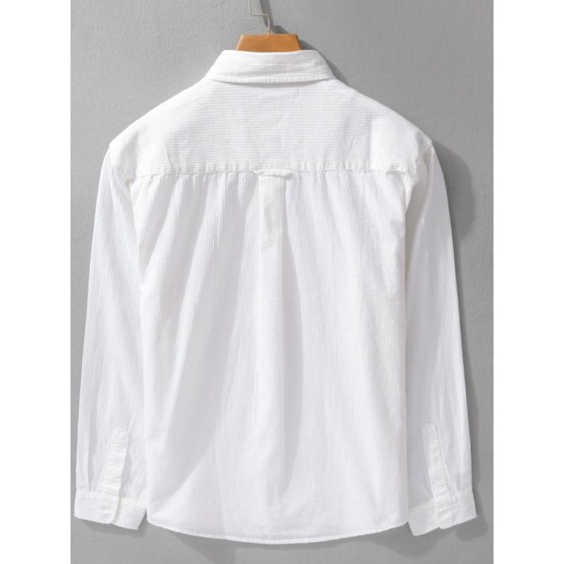 Spring and Autumn Japanese-Style Retro Dark Striped Long Sleeves Shirt Men's Simplicity Pure Cotton Loose Casual Shirt Trendy Easiest for Match