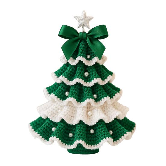 Handmade Crochet Christmas Tree DIY Xmas Tree Crochet Craft Starter Set with Bow And Faux Pearl for Beginners Knitting Holiday Decoration for