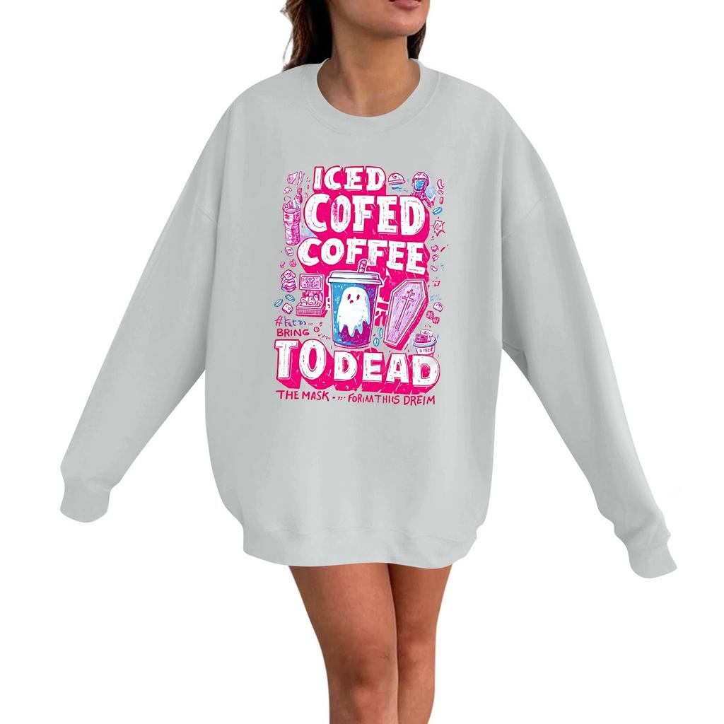 Women's Casual Fashion Long Sleeve Halloween Print Pullover Round Neck Sweatshirt