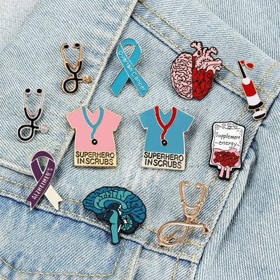 Creative Nurse Doctor Brooch Medical Theme Stethoscope Syringe Enamel Pin Heart Brain Surgical Suit Lapel Badge Accessories Gift