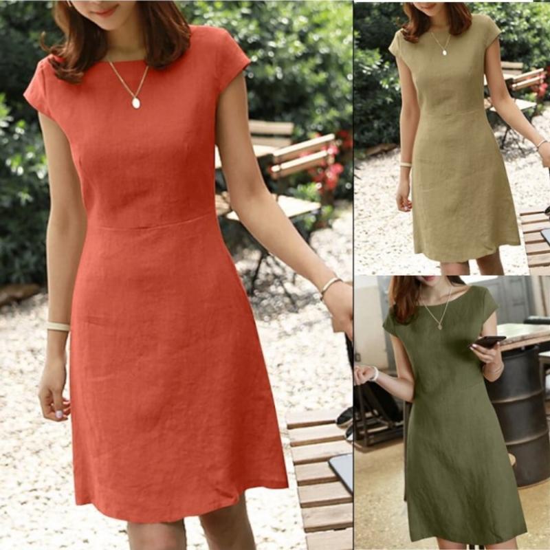 Women's Short Sleeve Casual Dress in Multiple Colors - Olive Green, Burgundy, Navy, Khaki