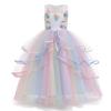 Girl's Long Unicorn Rainbow Wedding Party Dress Girl's Birthday Party Unicorn Character Dance Performance Dress Three Piece Set