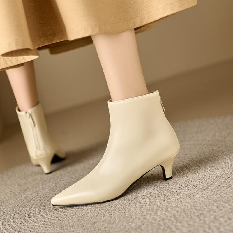 European and American New Low Boots Large Size Women's High Heels Pointed Rubber Soft Sole Zipper 2025 Women's Boots