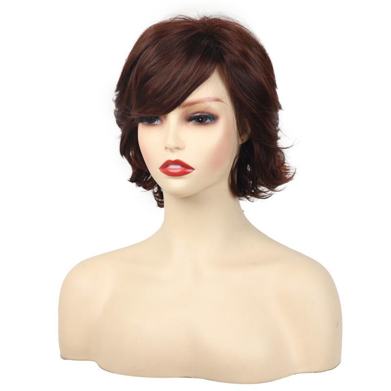 Short Ombre Blond Brown Synthetic Wigs Nature Curly Layered Wig With Fluffy Bangs For Women Daily Cosplay Party Heat Resistant Fiber