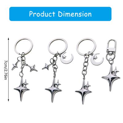 Delicate Moon and Star Keychain Metal Bag Ornament Keyring Distinctive Gift Personalized Charm Decoration
