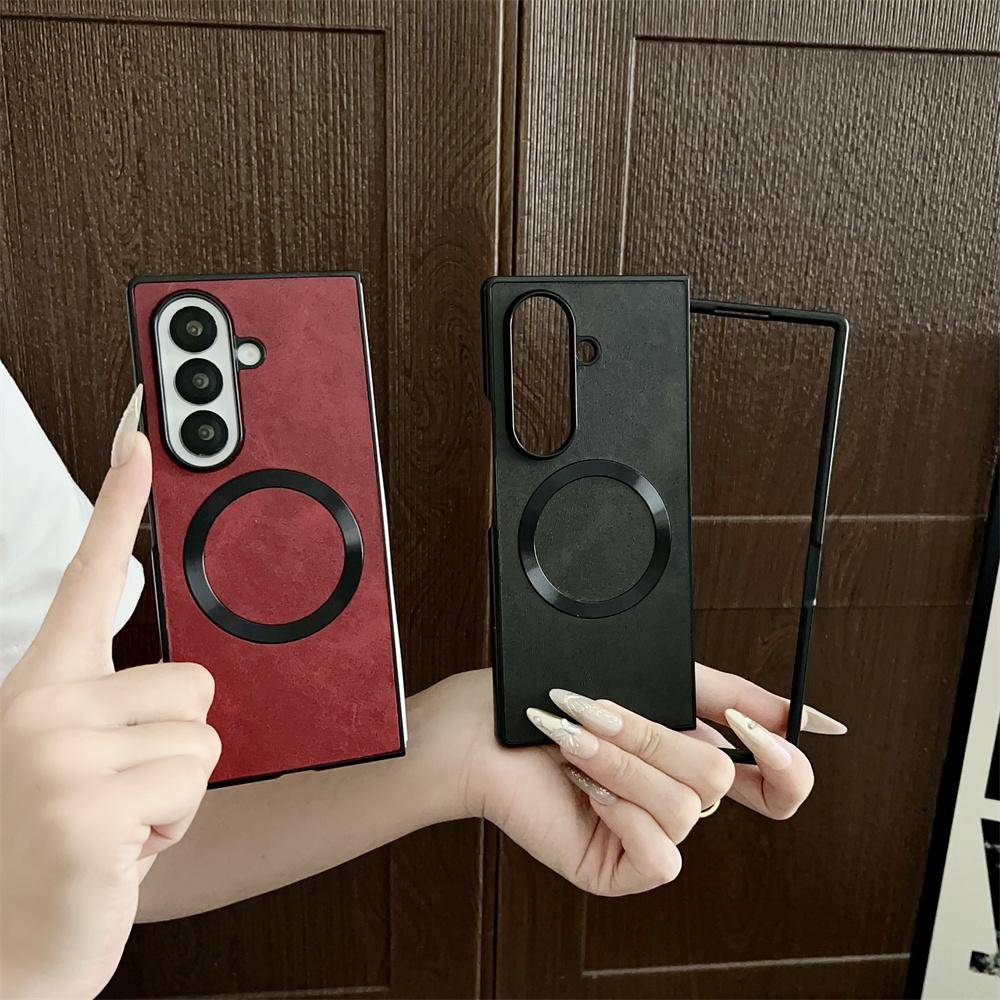 Magnetic for Magsafe Wireless Charge Leather Phone Case for Samsung Galaxy Z Fold 7 6 5 4 3 5G ZFold 7 Protective Bumper Cover