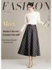 Women's High-Waist Woolen Plaid A-Line Skirt - Autumn/Winter 2025 Collection