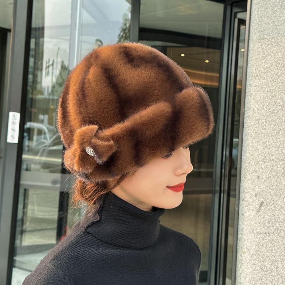 Pălărie din păr de nurcă Iarnă Nouă Păr de nurcă din piele întreagă Pălărie înaltă de modă Îngroșată Călduroasă Vârstă mijlocie și în vârstă Blană imitație Pălărie de damă