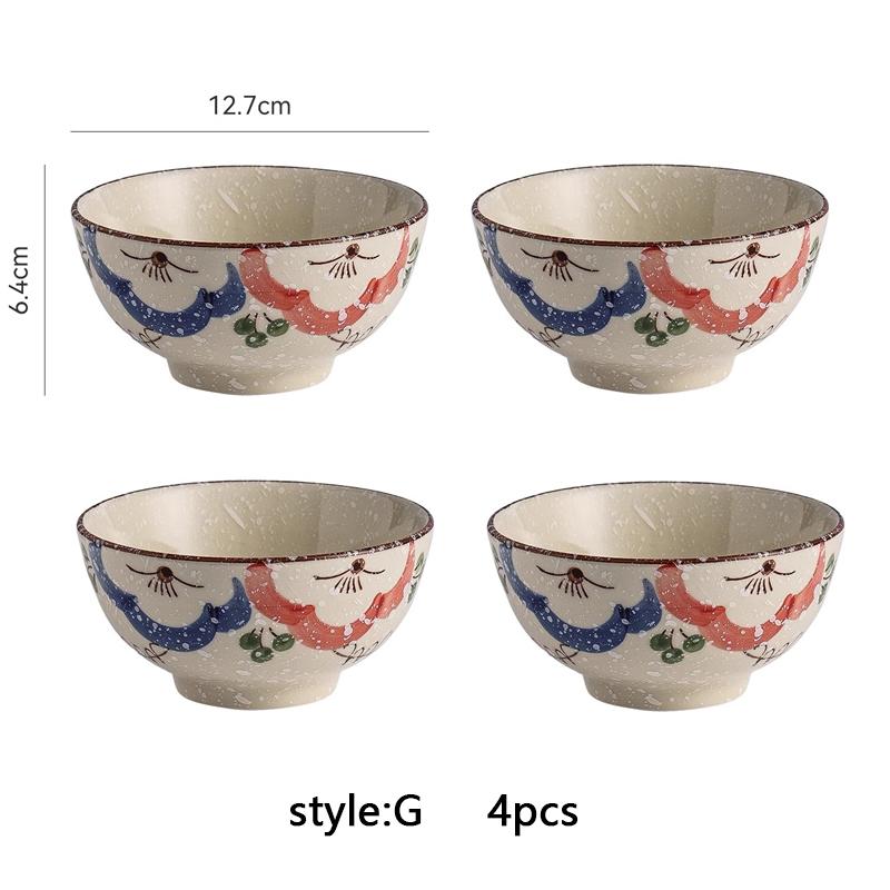 4pcs Ceramic Rice Bowl Set Cereal Soup Dessert Snack Bowl Kitchen Salad Serving Bowl Tableware Microwave Safe Japanese Style 5"