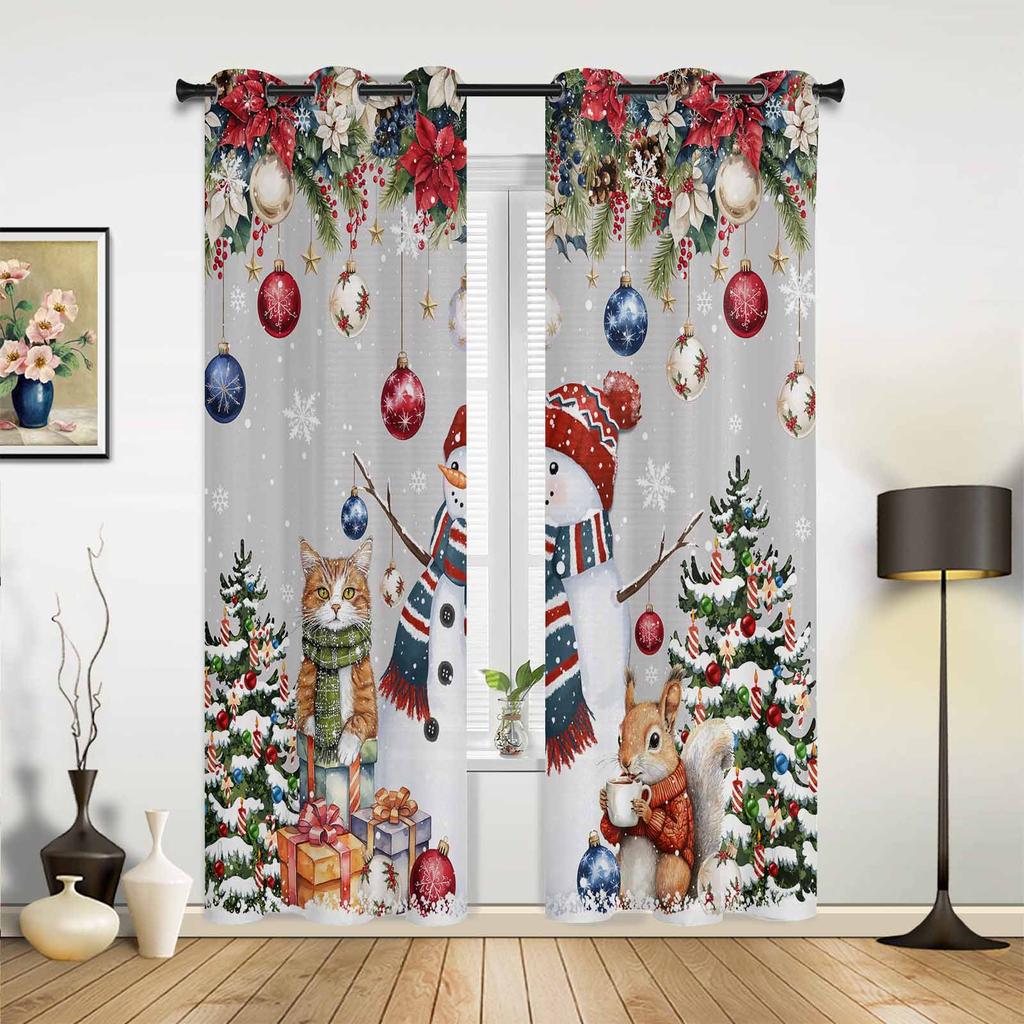 Christmas Ball Poinsettia Print Curtains for Bedroom Living Room Drapes Kitchen Study Room Window Curtain Home Decoration