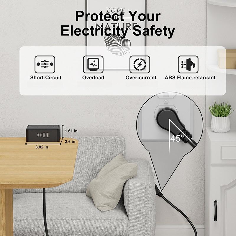 Klemme Schreibtischmontierte Steckdosenleisten 4 AC-Steckdosen 2 USB-A 2 USB-C-Ports PD20W-Ladegeräte 200cm Kabel mit Sicherheitsvorrichtungen