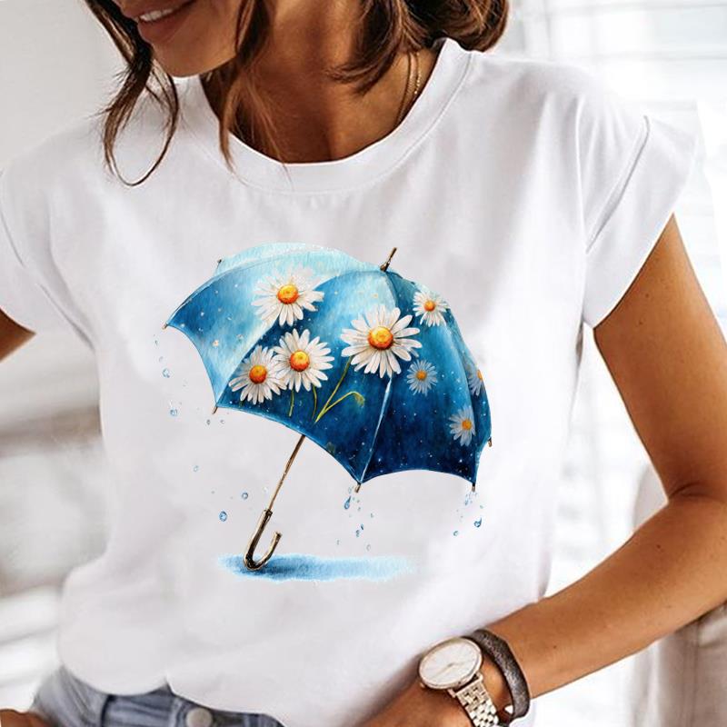 (Asian Size) lovely flower style Printed Tee Women Lady Female Top summer Clothing Casual T Shirt Fashion Graphic Short Sleeve T-shirts