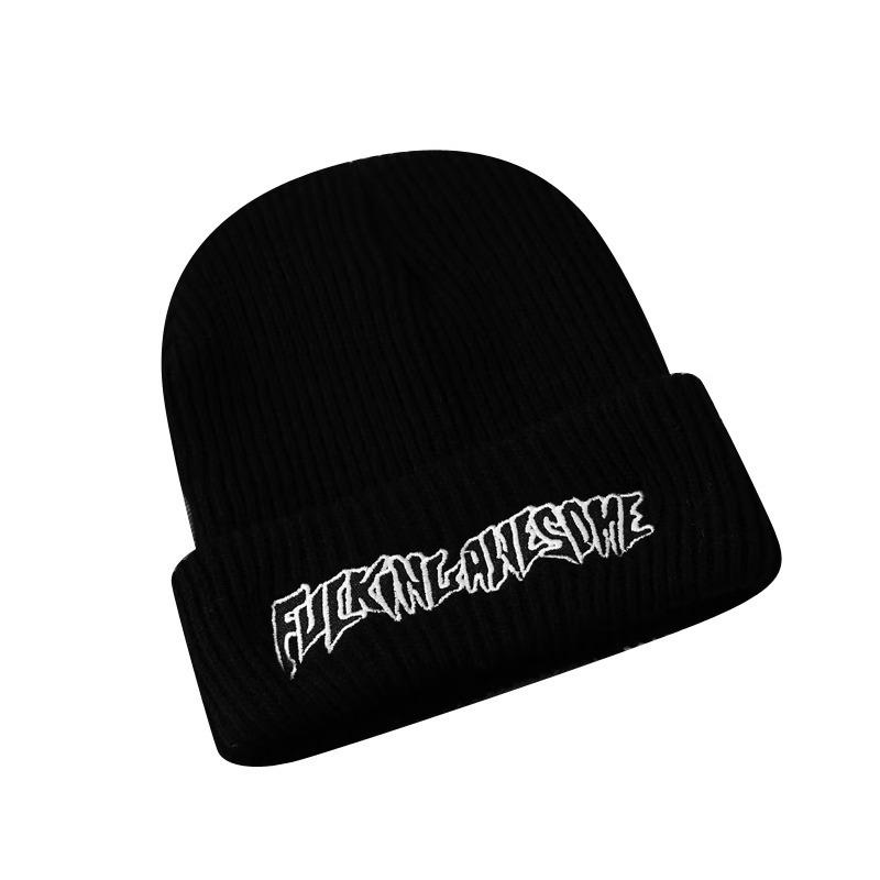 Letter Embroidered Wool Hat Korean Version Ins Fashionable Autumn and Winter Style Warm and Cold Knitted Hat Striped Versatile Cold Hat