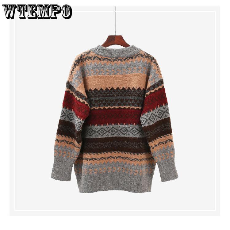 Dame Vår Høst Hverdagsgensere Stor Størrelse Rund Hals Strikkede Pullover Løse Stripete Pull Jumper Hverdagstopper