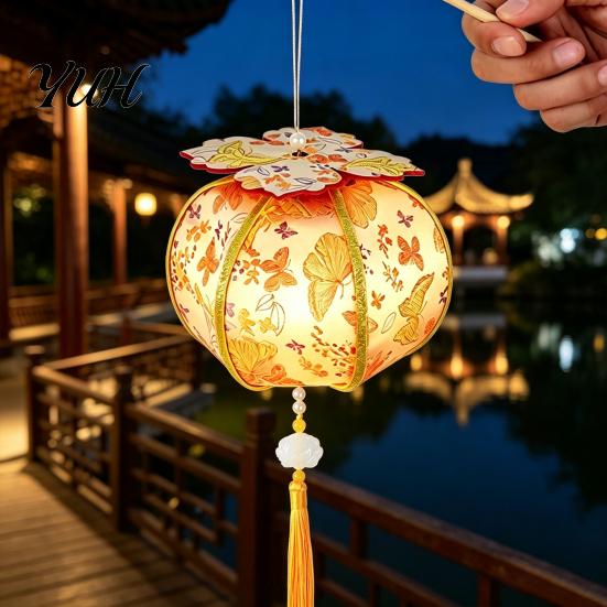 Diy Lantern Making Kit Spring Festival DIY Material Kit, Light Up Handmade Persimmon Shaped Hanfu Accessory Photo Prop with Tassel for Chinese