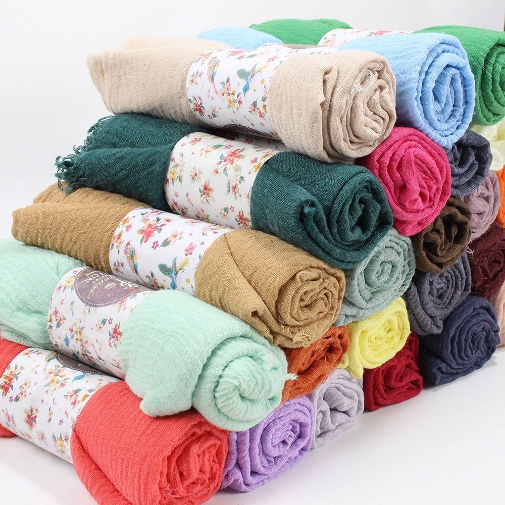 

Large Size Crinkle Scarf New Style Maxi Headscarf Thin Plain Hijab Women