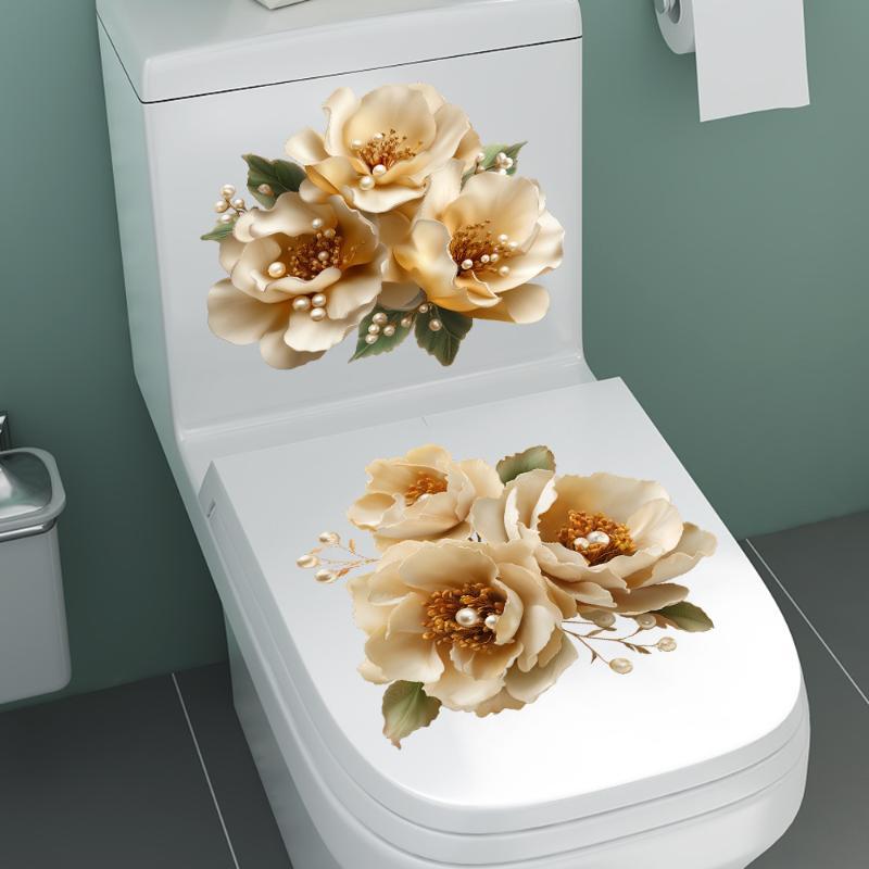 Adesivo Decorativo Floreale Oro Perla di Lusso per WC, Adesivi Murali Impermeabili Autoadesivi per Decorazione Bagno