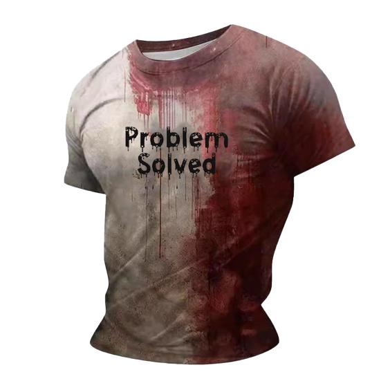 Men Halloween T-shirt Spooky Crew Neck Short Sleeve Tee Blood Stain Print T-shirt for Halloween Dress-up Horror Themed Party