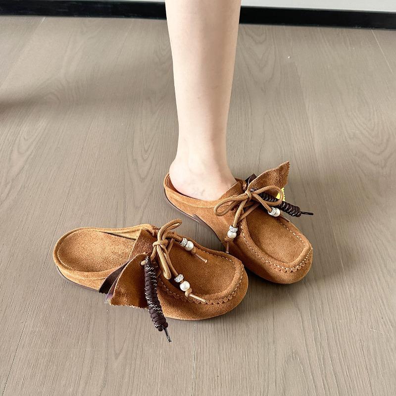 Cowhide version~ genuine leather bag head half slippers new retro inner heightening platform casual slippers women's kangaroo shoes