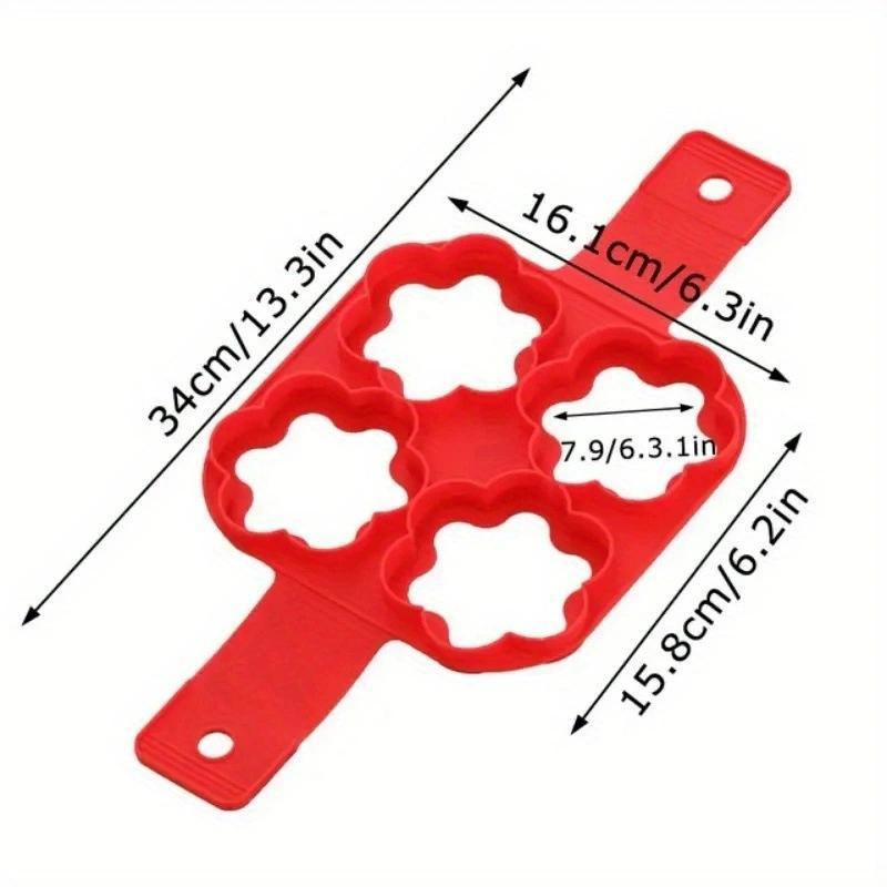 4-Cavity Silicone Pancake Mold Set - Heart/Flower/Square Shapes Egg Ring Non-Stick Baking Tool Cooking Accessories