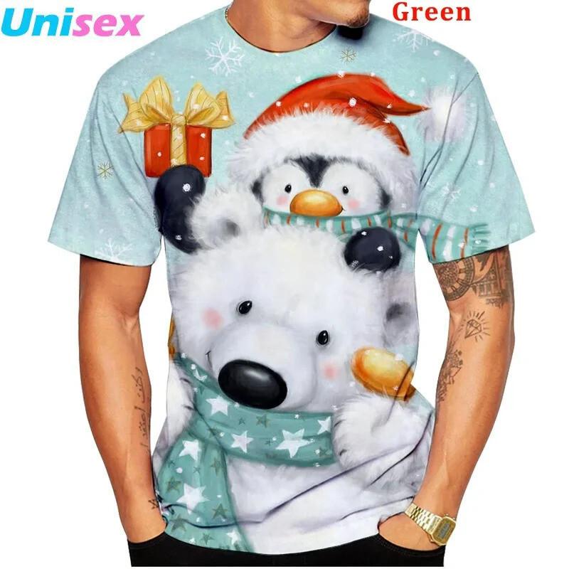 Men's Christmas Themed Pattern T-shirt, Men's Fashionable Casual Printed Holiday Oversized Round Neck Short Sleeved Cartoon T-shirt