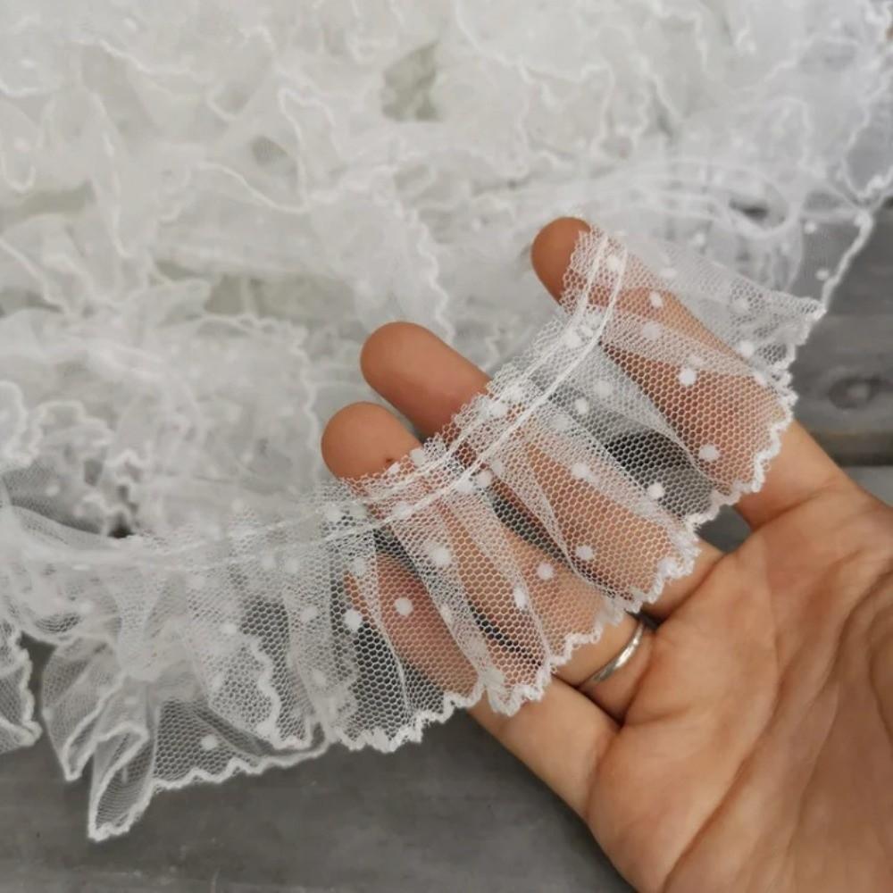 Elegant Pleated Lace Trim Vintage Polka Dot Mesh Ribbon Lace Fabric Ribbon  Dress Accessories