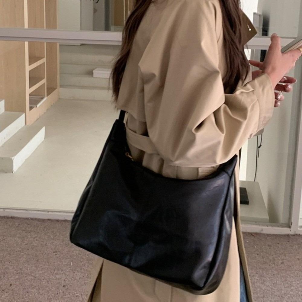Hobo Boston Crossbody Bag Y2k Women Handbag Simple Leather Shoulder Bag Work