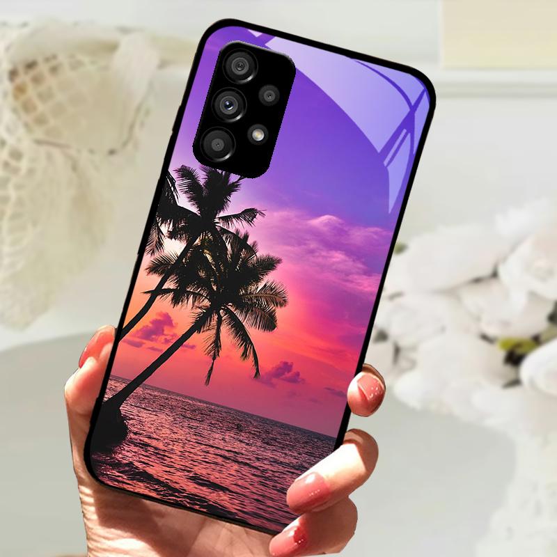 Glass Case For Samsung A13 A23 4G 5G Cartoon Tempered Glass Phone Cover For Galaxy A33 A53 A73 5G Hard PC Glass Protector Cases