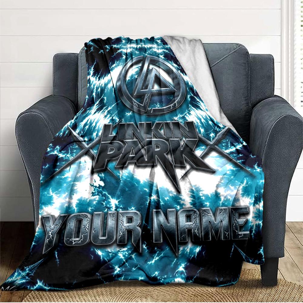Name Custom Band Logo Linkin-Park Print Flannel Blanket High Quality Warm Comfortable Cover for All Seasons Perfect for Gifts Home Decor