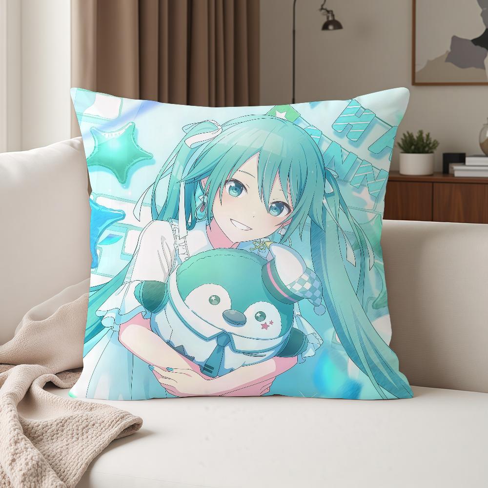 Cute Cartoon Hhatsune Virtual Singer Mmiku Pillow Case Suitable For Bedrooms Living Rooms Cars Home Decoration