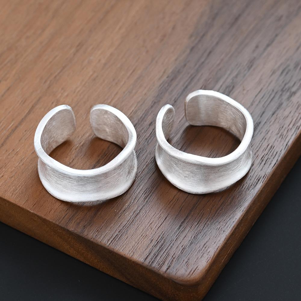 PANJBJ 925 Sterling Silver Frosted Texture Rings for Women Geometry Design Wide Punk Jewelry Party Gift Wholesale