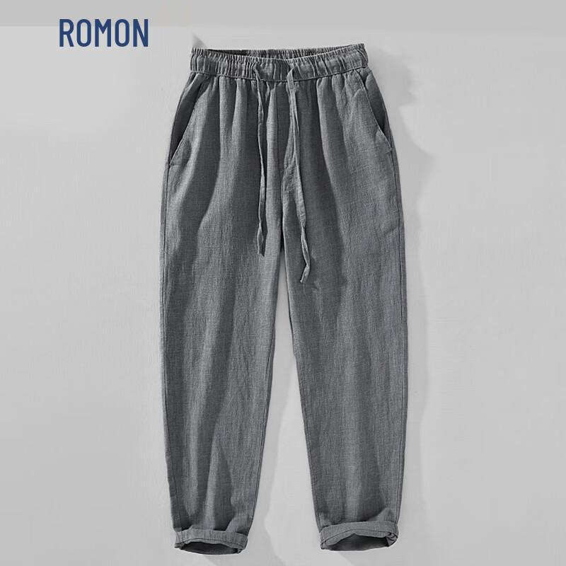 ROMON Men s Loose Fit Cotton-Ramie Cropped Pants M