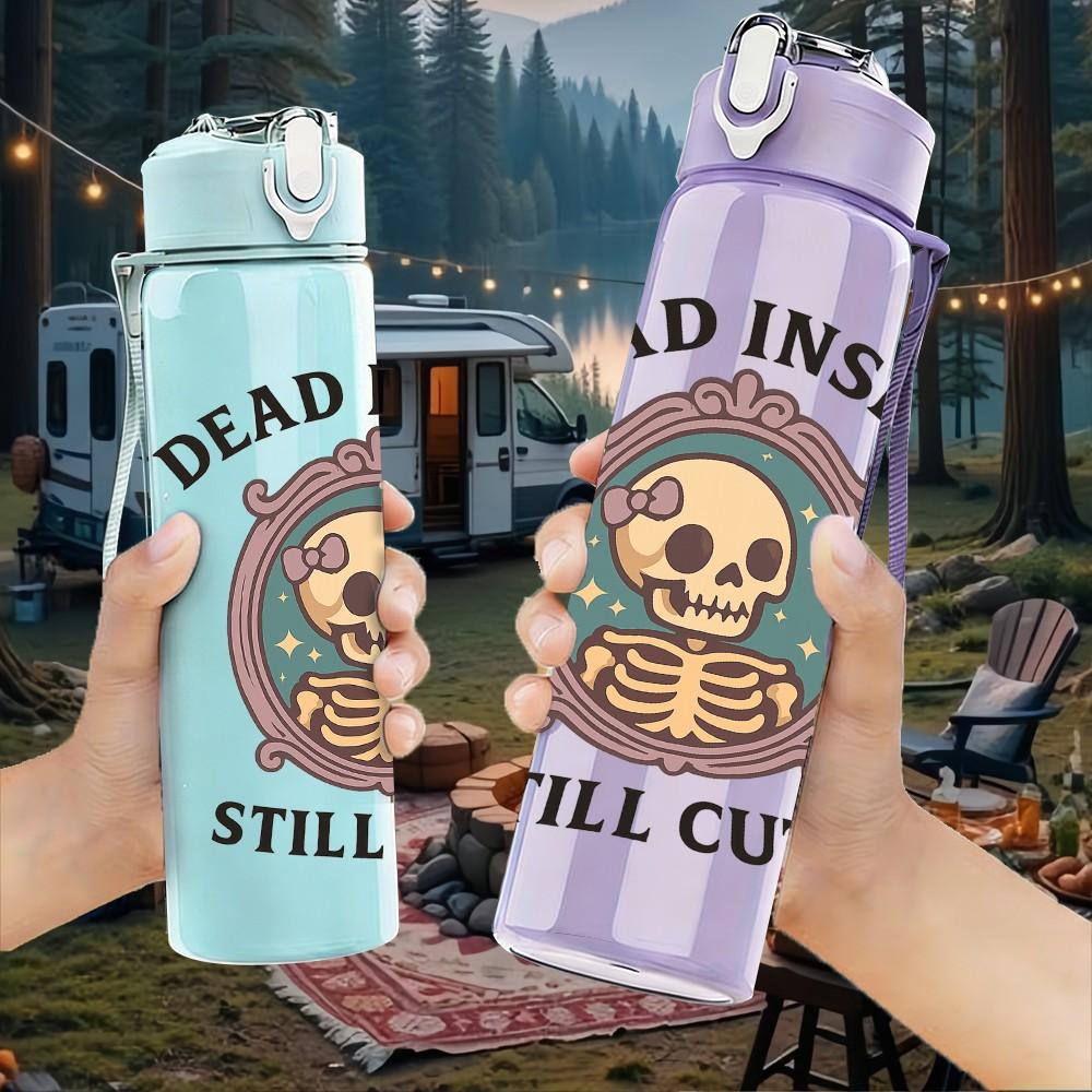 1PC Dead Inside Still Cute Skull 750ml Color Plastic Sports Water Bottle Leakproof Flip Straw Lid Suitable for Sports Office Home Use