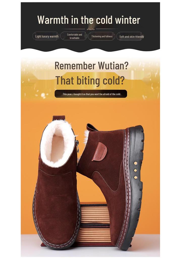 Men's Winter Fleece-Lined Snow Boots with Thick Sole, Non-Slip, Zipper, Cold Protection