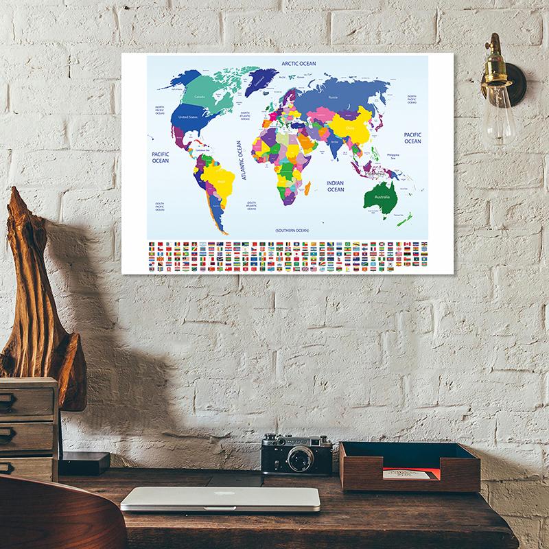 English Map Series Background Cloth World Map Political Distribution Map With Flag Photo Cloth