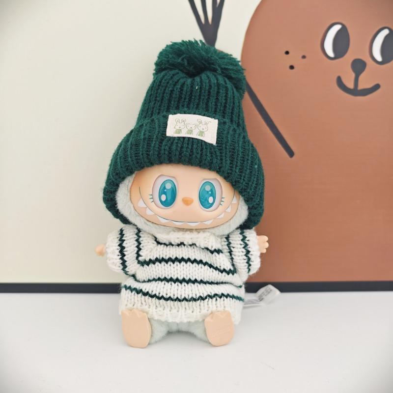 For 15-17CM LABUBU v1v2 doll clothes outfit striped series sweater autumn and winter clothes winter striped sweater hat set for bear hat tide