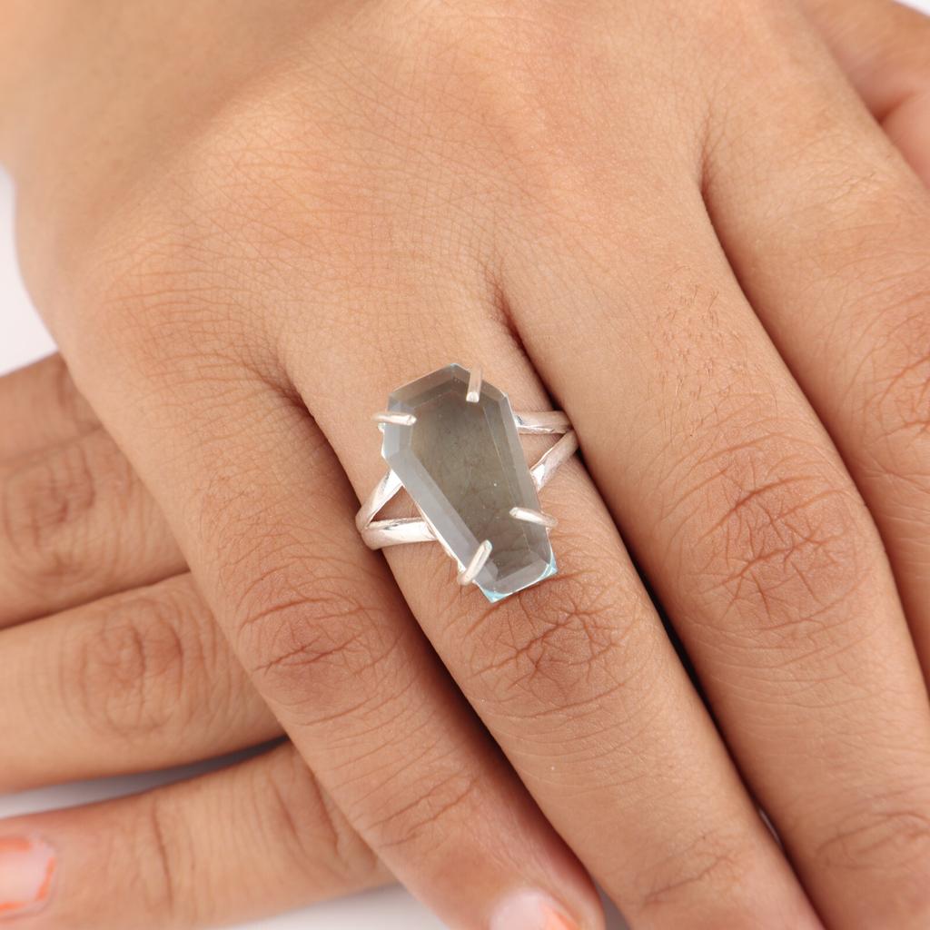 Sky Blue Topaz Gemstone 925 Sterling Silver Jewelry Handmade Ring For Birthday RR-40-9