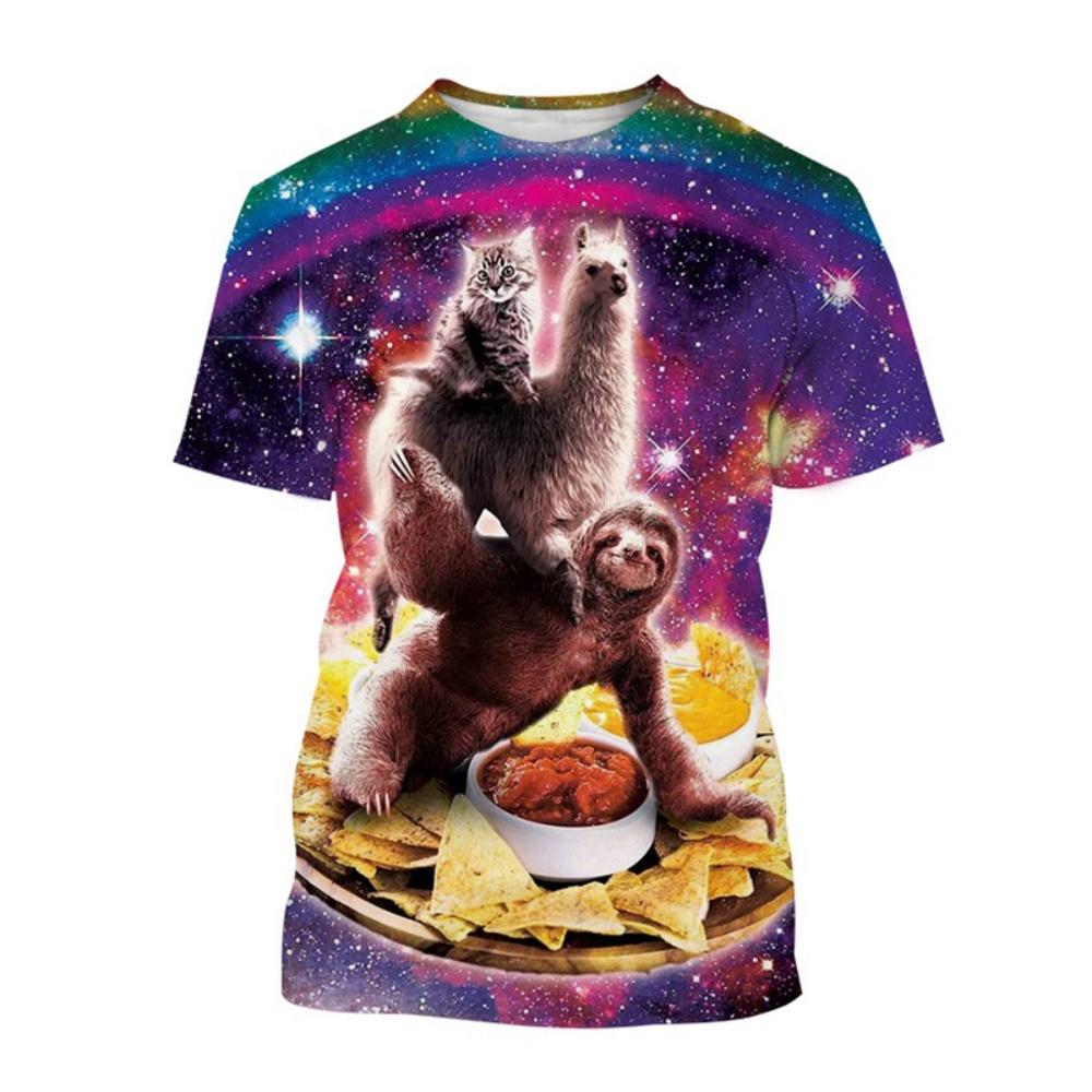 Baibao QIQI Heren T-shirt Grappig Dierlijk Patroon Korte Mouw Schattig 3D Print Casual T-shirt Ronde Hals Top Straatmode Zomer Herenkleding XXS