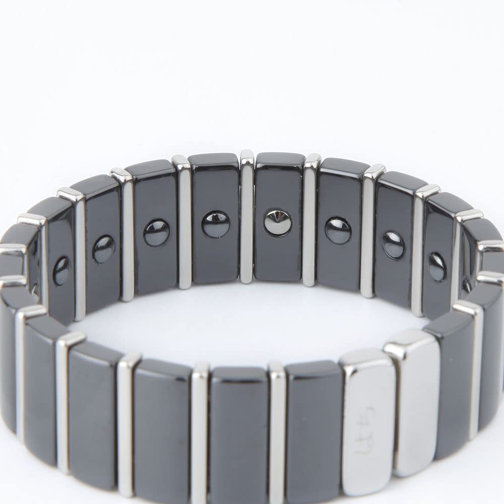 Germanium Bracelet Ceramic Bangle Hematite Magnetic Bangle Static Elimination Bracelet Health Accessory [Hachi] Men's (19.5cm, Black)